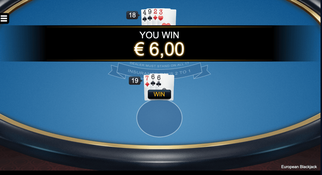 European Blackjack - Switch Studios - Win